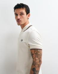 Fred Perry twin tipped polo shirt in ecru with green and burgundy tipping