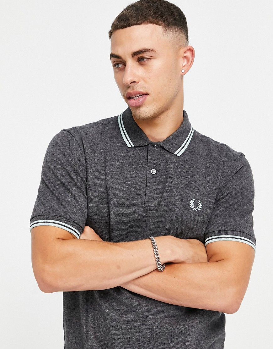 Fred Perry twin tipped polo shirt in grey light blue