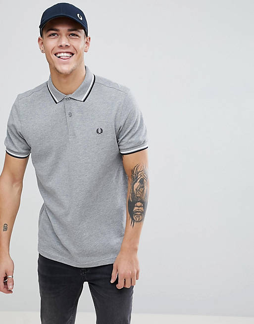 Fred Perry twin tipped polo shirt in grey marl | ASOS