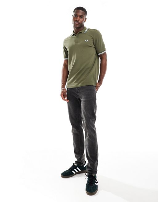 Fred Perry twin tipped polo shirt in khaki green