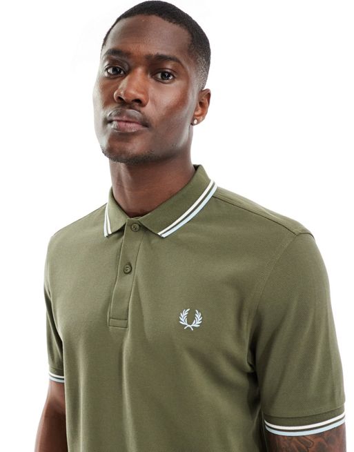 Fred Perry twin tipped polo shirt in khaki green