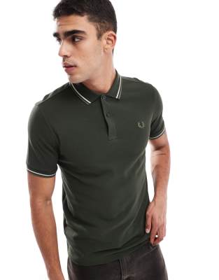 Fred Perry Fred Perry twin tipped polo shirt in khaki green