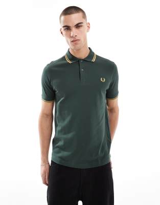 Fred Perry Fred Perry twin tipped polo shirt in khaki green