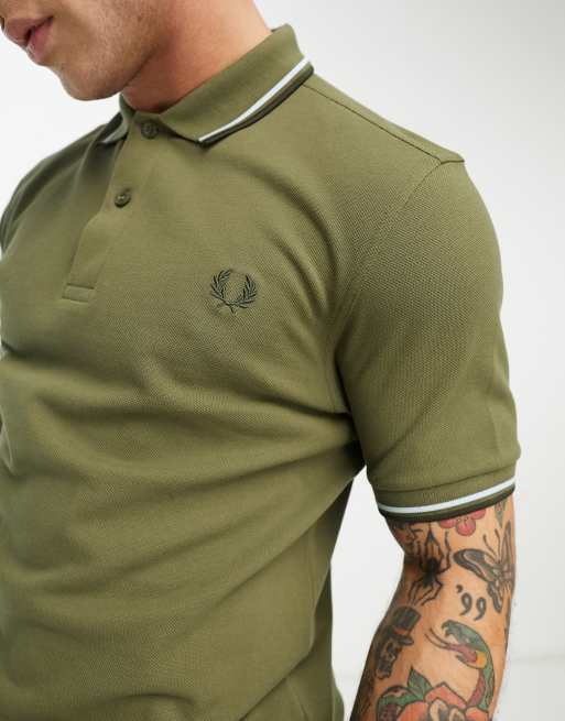 Fred Perry twin tipped polo shirt in khaki