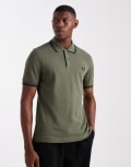 [Fred Perry] Fred Perry twin tipped polo shirt in khaki-Green XL KHAKI