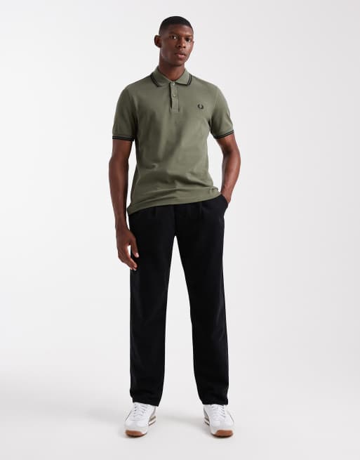 Fred Perry twin tipped polo shirt in khaki, 2 of 5