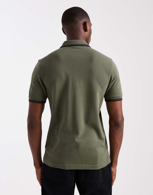 Fred Perry twin tipped polo shirt in khaki, 3 of 5