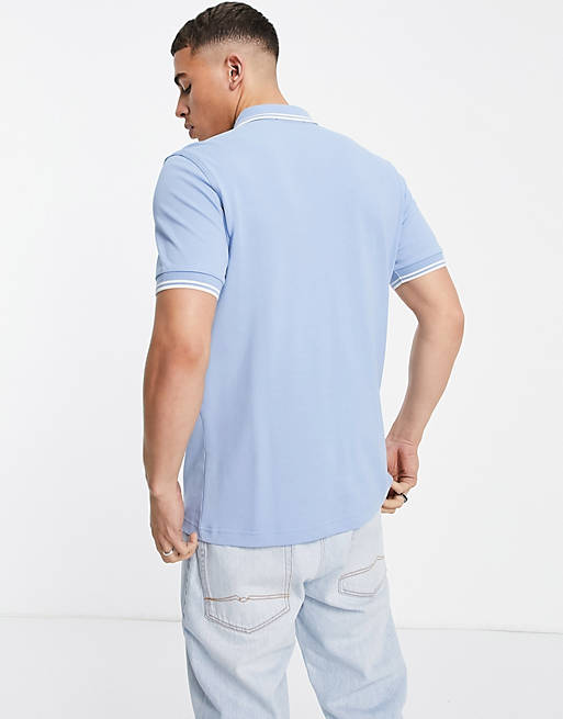 Fred Perry twin tipped polo shirt in light blue/white 