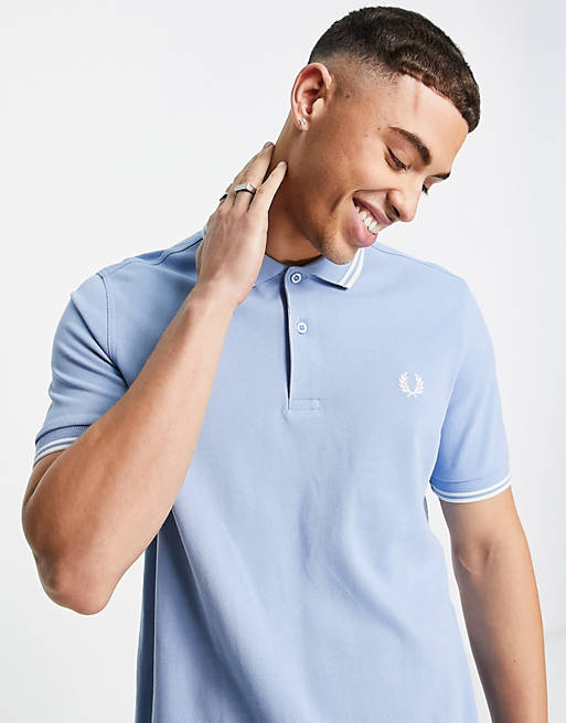  Fred Perry twin tipped polo shirt in light blue/white 