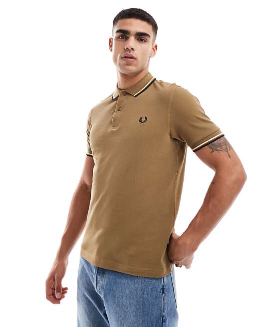 Fred Perry twin tipped polo shirt in light brown | ASOS Fred Perry twin tipped polo shirt in light brown | ASOS