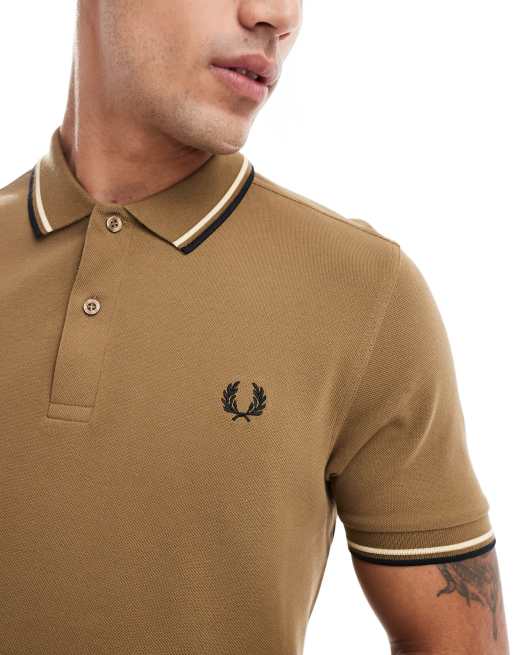 Fred Perry twin tipped polo shirt in light brown | ASOS