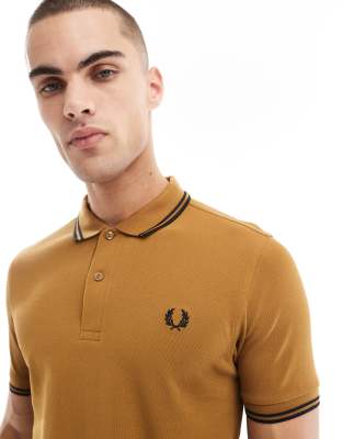 Fred Perry Twin Tipped Polo Shirt In Brown