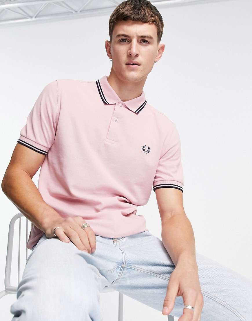 Fred Perry twin tipped polo shirt in light pink/ navy