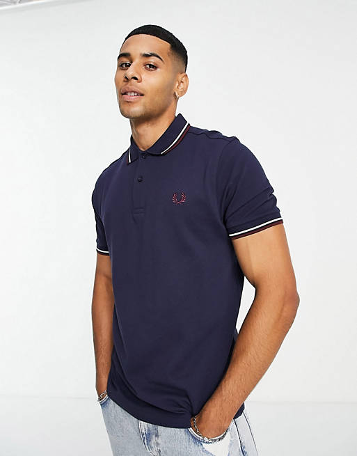 Fred Perry twin tipped polo shirt in navy/ burgundy/ light blue | ASOS
