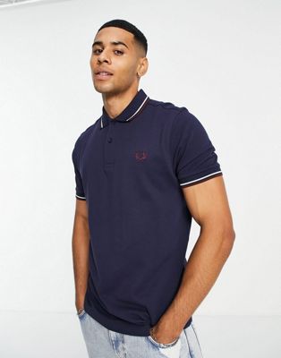 Fred Perry twin tipped polo shirt in navy/ burgundy/light blue