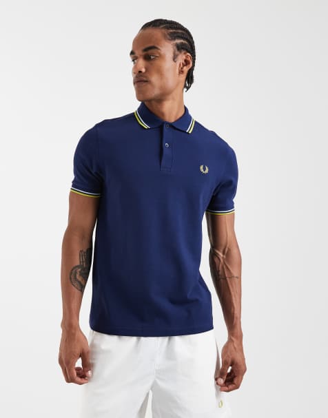 Fred Perry twin tipped polo shirt in navy with blue and yellow tipping - view 1