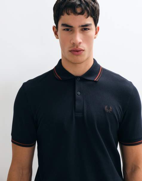 Fred Perry Twin tipped polo shirt in navy with burgundy and brown tipping - view 1