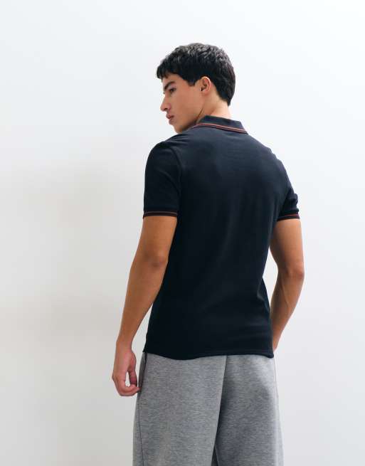 Fred Perry Twin tipped polo shirt in navy with burgundy and brown tipping , 4 of 5