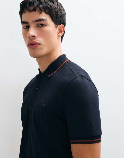 Fred Perry Twin tipped polo shirt in navy with burgundy and brown tipping , 5 of 5