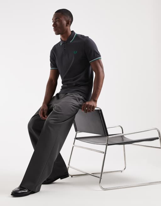 Fred Perry twin tipped polo shirt in navy with teal tipping, 2 of 5