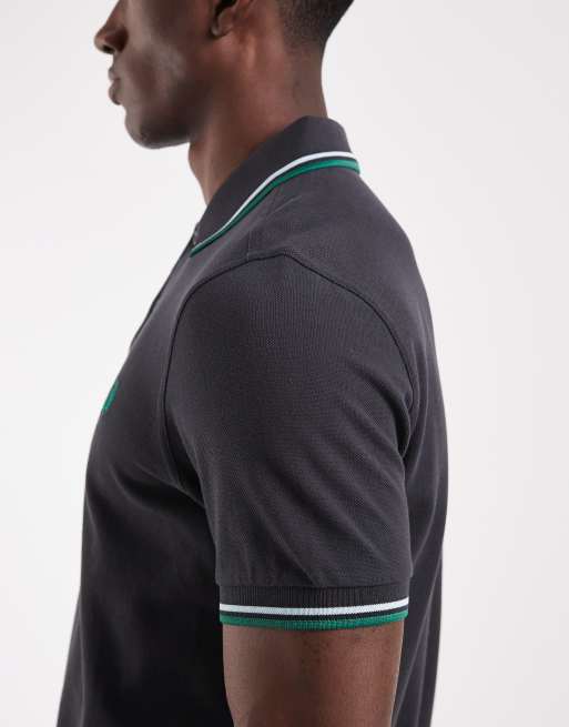 Fred Perry twin tipped polo shirt in navy with teal tipping, 4 of 5