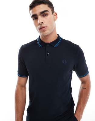 Fred Perry Fred Perry twin tipped polo shirt in navy