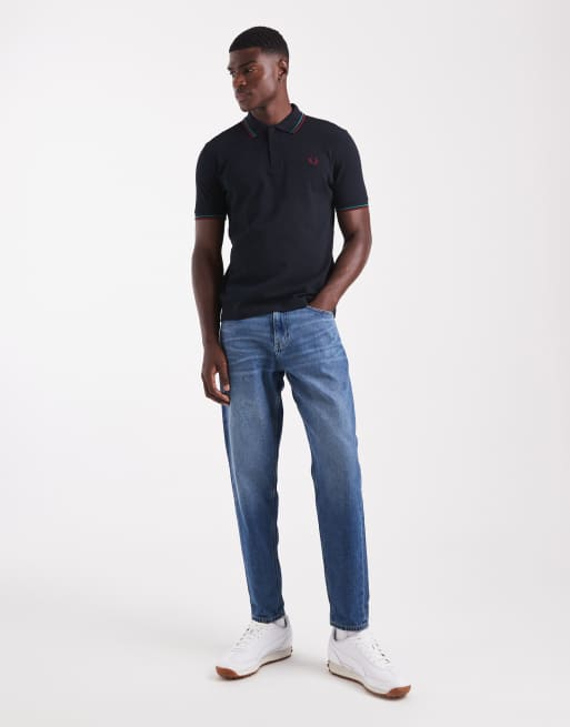 Fred Perry twin tipped polo shirt in navy, 2 of 5