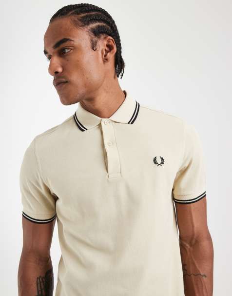 Fred Perry twin tipped polo shirt in oatmeal with black tipping - view 1