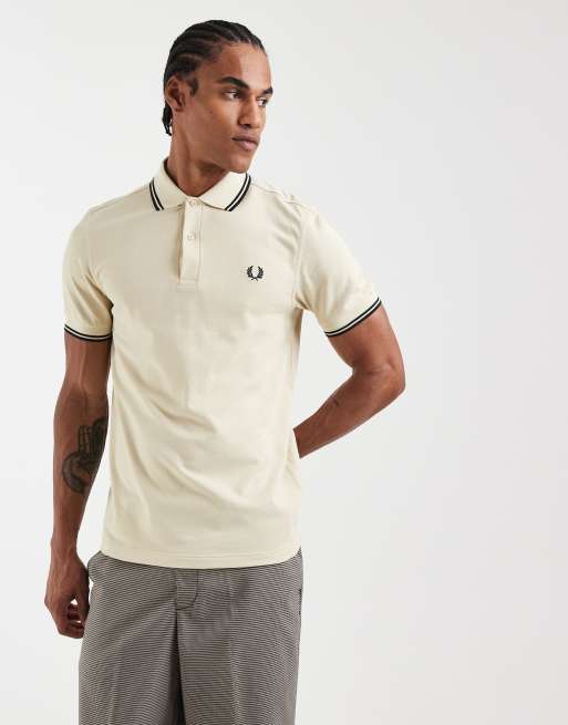 Fred Perry twin tipped polo shirt in oatmeal with black tipping , 2 of 5