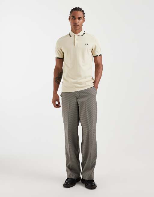 Fred Perry twin tipped polo shirt in oatmeal with black tipping , 3 of 5
