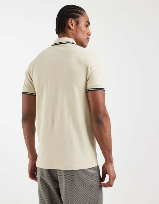Fred Perry twin tipped polo shirt in oatmeal with black tipping , 4 of 5