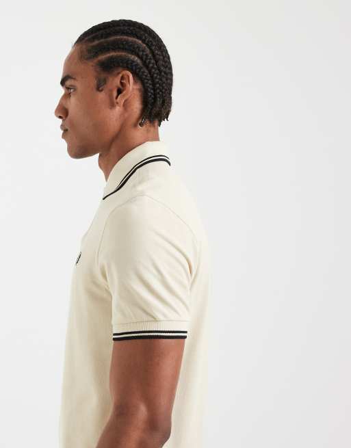 Fred Perry twin tipped polo shirt in oatmeal with black tipping , 5 of 5