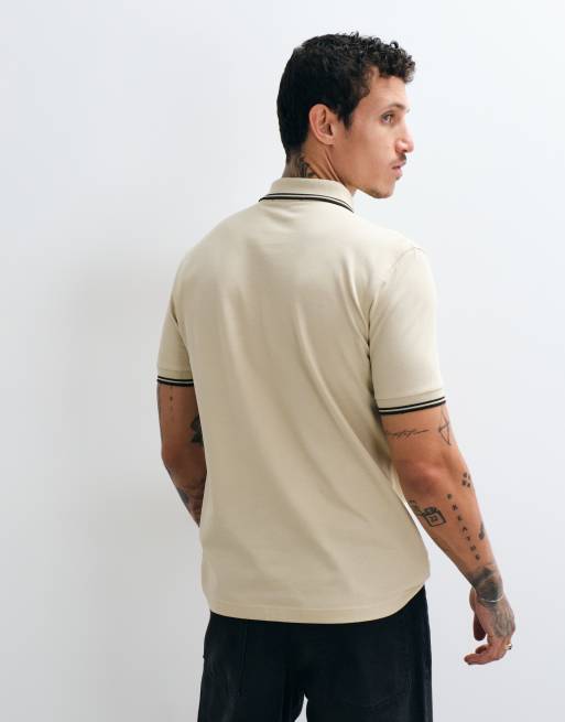Fred Perry twin tipped polo shirt in oatmeal with dark green tipping , 5 of 5