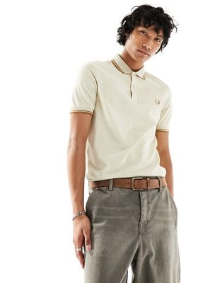 Fred Perry twin tipped polo shirt in oatmeal