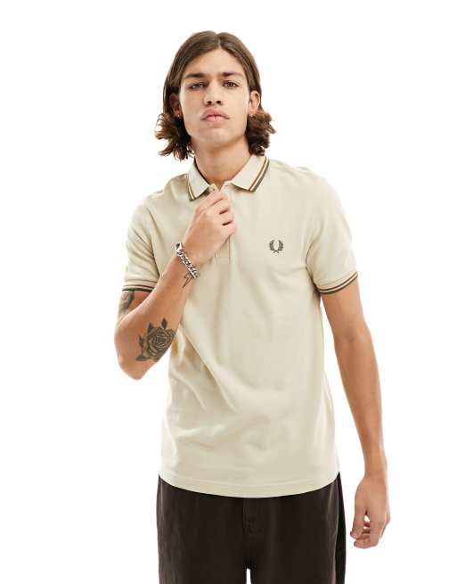 Fred Perry twin tipped polo shirt in oatmeal | ASOS