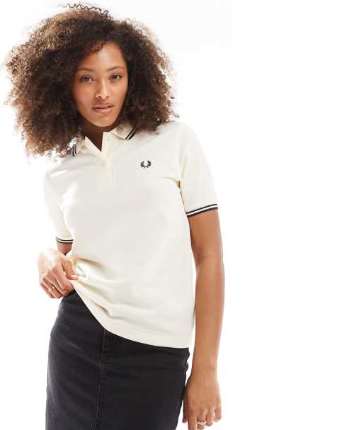 Fred Perry twin tipped polo shirt in off white and black - view 1