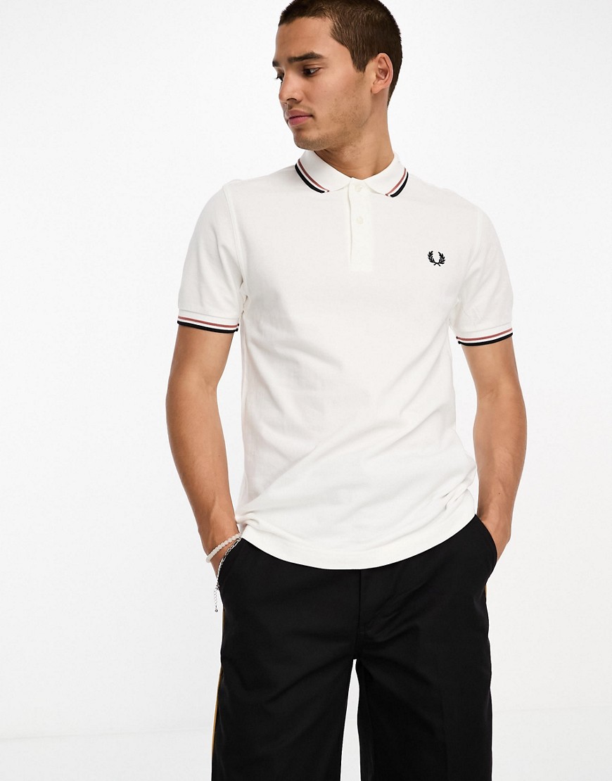Fred Perry twin tipped polo shirt in off white
