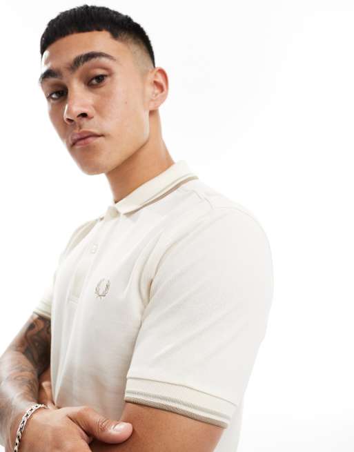 Fred Perry twin tipped polo shirt in off white | ASOS