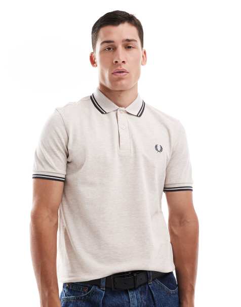 Fred Perry twin tipped polo shirt in off white - view 1