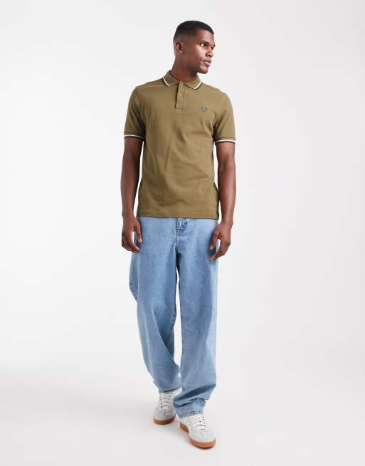 Fred Perry twin tipped polo shirt in olive green, 2 of 5