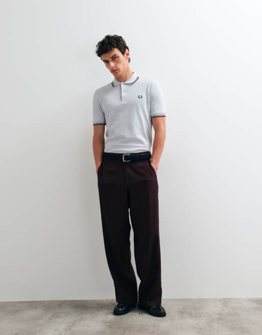 Fred Perry twin tipped polo shirt in pale blue with tan and green tipping , 5 of 5