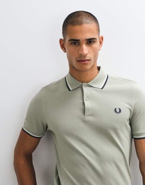 Fred Perry Twin tipped polo shirt in pale green with black and white tipping - view 1