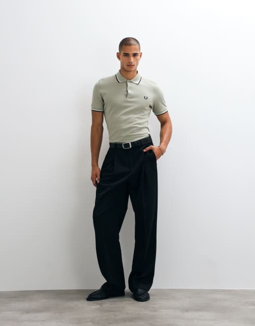 Fred Perry Twin tipped polo shirt in pale green with black and white tipping, 4 of 7