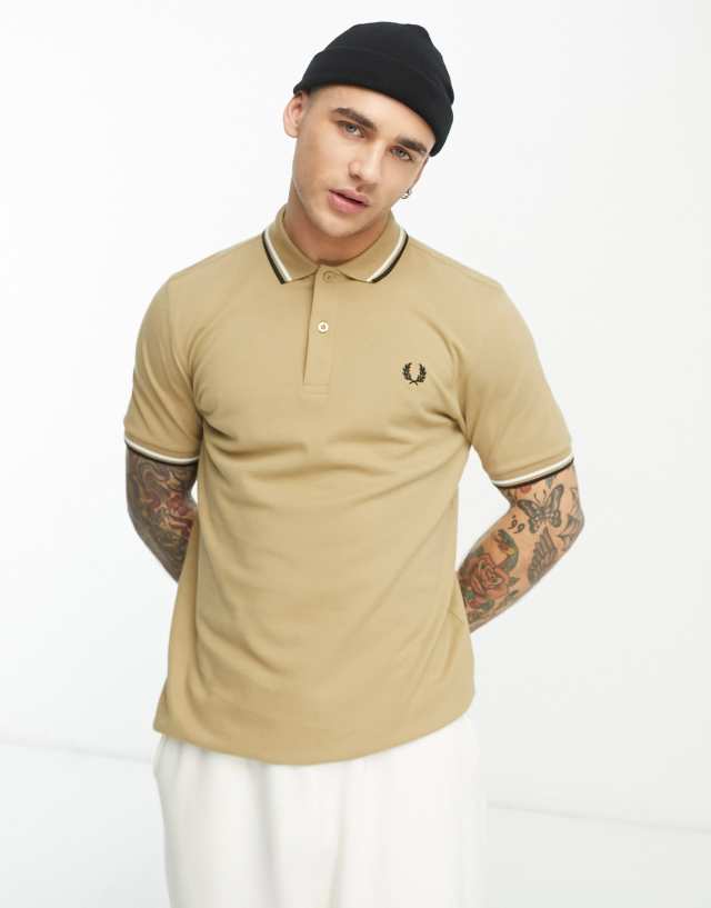 Fred Perry twin tipped polo shirt in tan