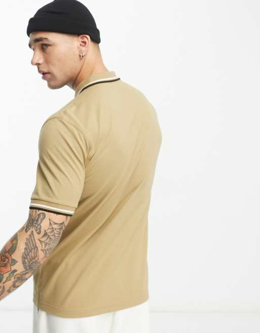 Fred Perry twin tipped polo shirt in tan | ASOS