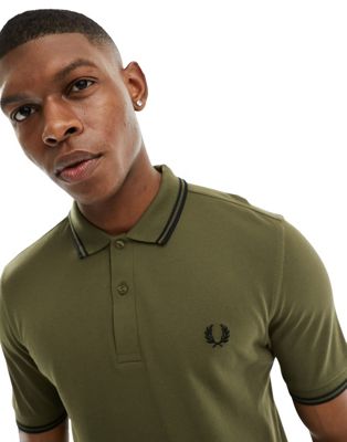 Fred Perry twin tipped polo shirt in uniform green