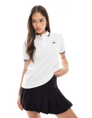 Fred Perry twin tipped polo shirt in white/black - view 1