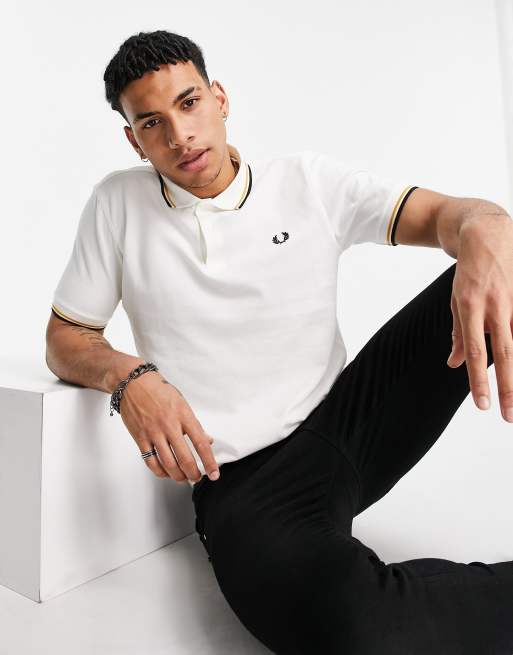 Fred Perry twin tipped polo shirt in white, gold and burgundy