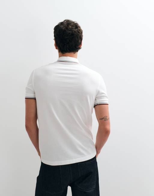 Fred Perry twin tipped polo shirt in white with blue and burgundy tipping , 5 of 5