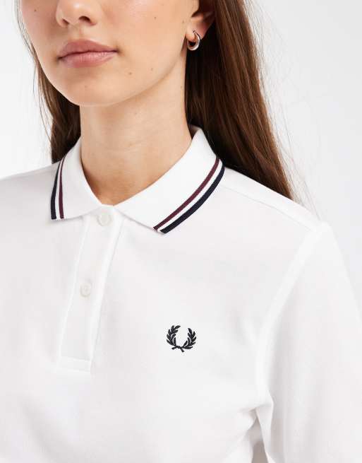 Fred Perry twin tipped polo shirt in white with navy and red tipping, 3 of 4